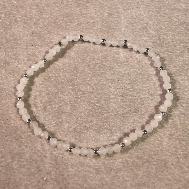 Jade blanc - Bracelet perles facettées 3mm et perles en argent- 6e chakra